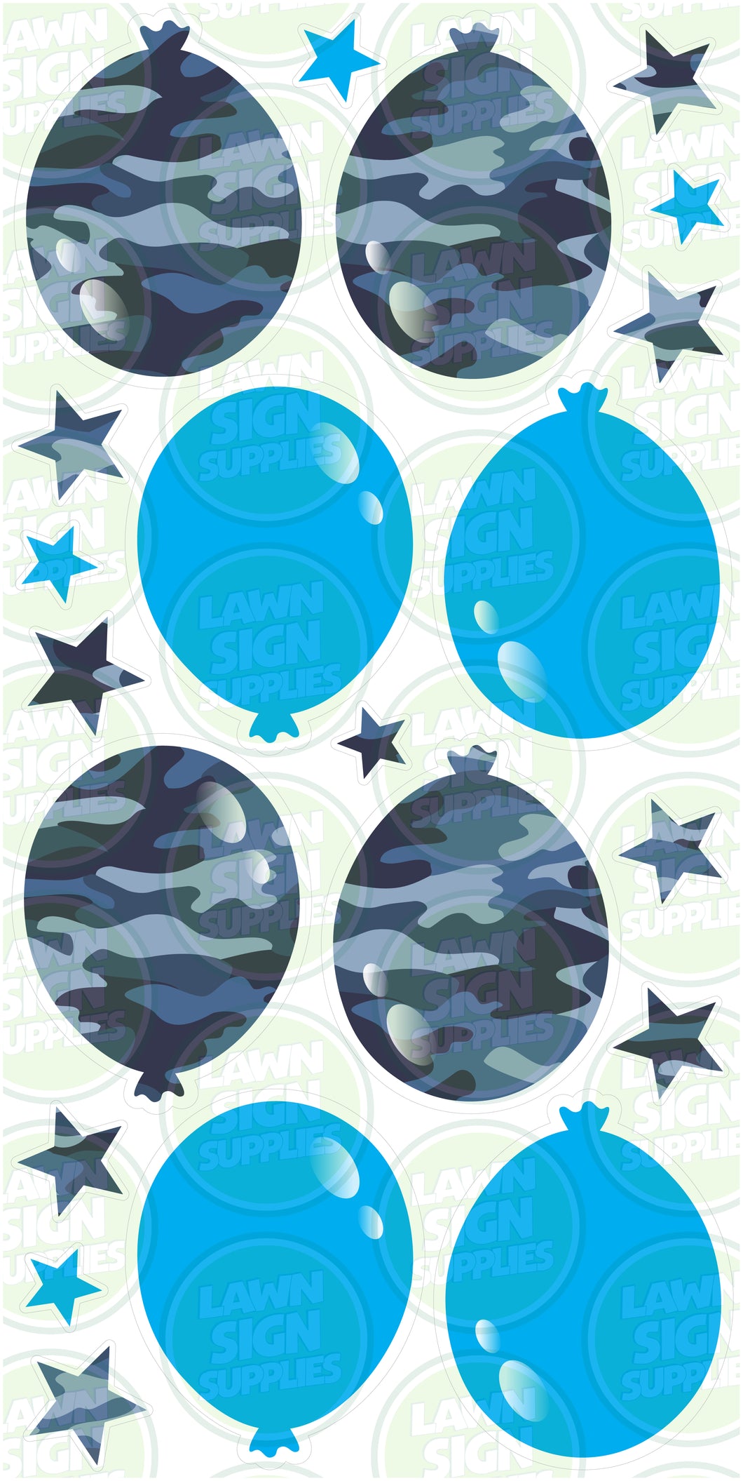 PATTERNED BALLOONS - CAMOUFLAGE BLUE & CAPRI